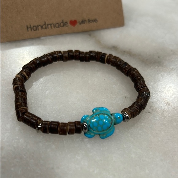 Handmade Turtle Charm Bracelet - Brown and Blue - Picture 3 of 3